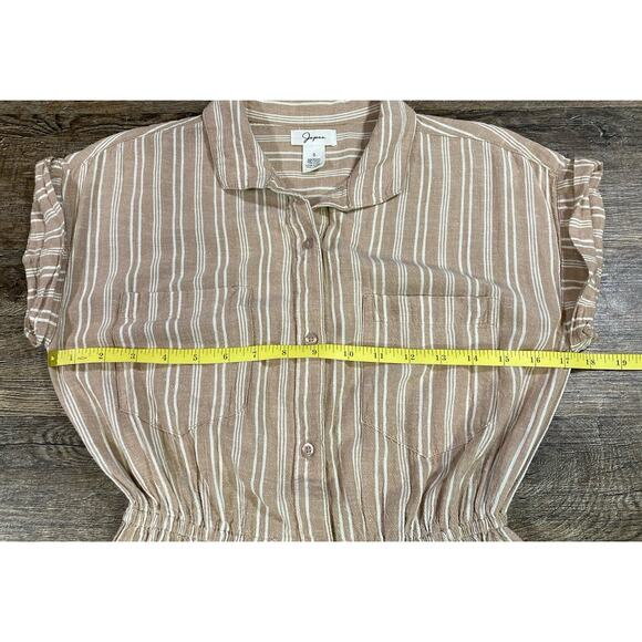 Japna Tan & Cream Collared Striped Button Down Short Sleeve Shirt Dress Sz S - Picture 5 of 6